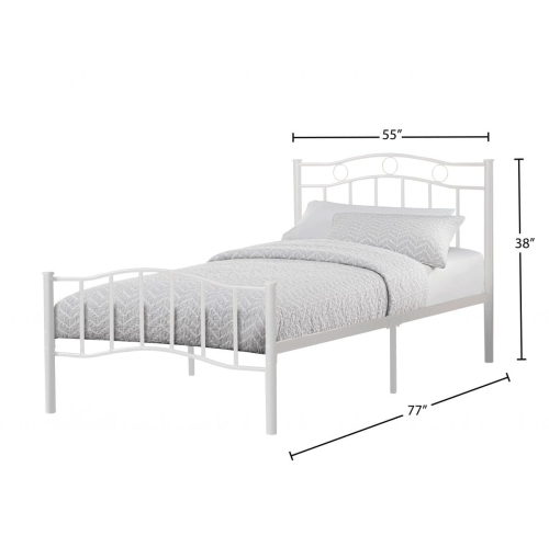 54" Double White Metal Frame Contemporary Platform Bed with Slats No Boxspring Required