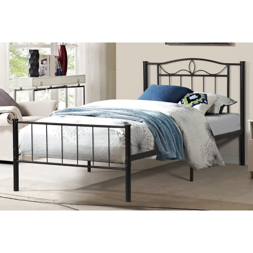 39" Single Black Metal Frame Contemporary Platform Bed with Slats No Boxspring Required