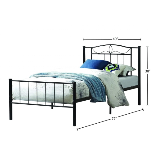39" Single Black Metal Frame Contemporary Platform Bed with Slats No Boxspring Required