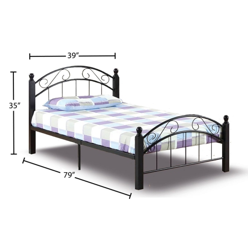 39" Single Black Metal Frame with Dark Espresso Wood Legs Traditional Platform Bed with Slats No Boxspring Required