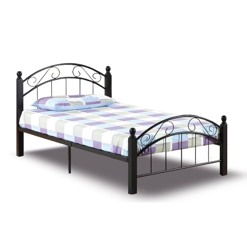 TITUS FURNITURE  54" Double Metal Frame With Dark Espresso Wood Legs Traditional Platform Bed With Slats No Boxspring Required In Black