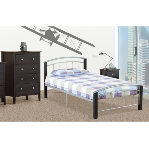 39" Single Black Wood Legs and Pewter Metal Frame Contemporary Platform Bed with Slats No Boxspring Required