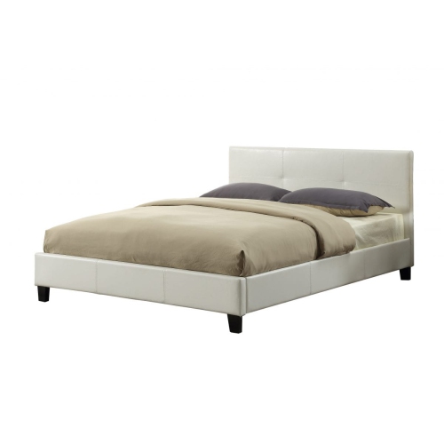 TITUS FURNITURE  Bonded Leather Contemporary 60" Queen Platform Bed Slats Included No Boxspring Required In White