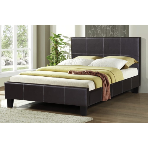 Espresso Bonded Leather Contemporary 78" King Platform Bed Slats Included No Boxspring Required