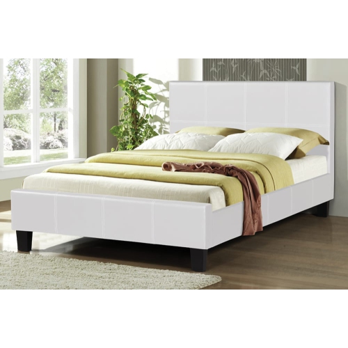White Bonded Leather Contemporary 78" King Platform Bed Slats Included No Boxspring Required