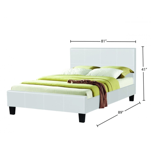 White Bonded Leather Contemporary 78" King Platform Bed Slats Included No Boxspring Required