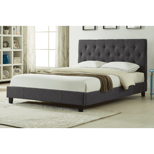 Charcoal Linen Fabric Contemporary 54" Double Platform Bed Slats Included No Boxspring Required