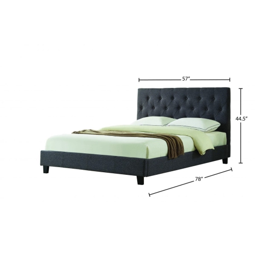 Charcoal Linen Fabric Contemporary 54" Double Platform Bed Slats Included No Boxspring Required