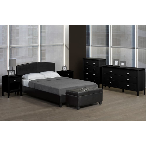 39" Single Black Leatherette Contemporary Platform Bed with Slats No Boxspring Required