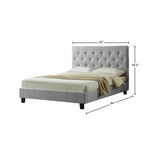 Grey Linen Fabric Contemporary 60" Queen Platform Bed Slats Included No Boxspring Required