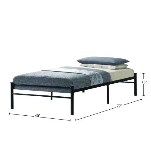 Black Metal Finish 39" Single Bed Frame with Metal Slats Centre Support No Boxspring Required