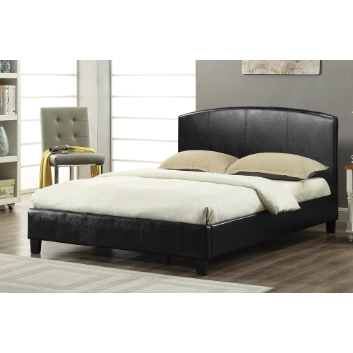 54" Double Black Leatherette Contemporary Platform Bed with Slats No Boxspring Required
