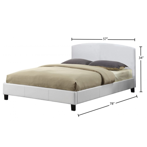 54" Double White Leatherette Contemporary Platform Bed with Slats No Boxspring Required