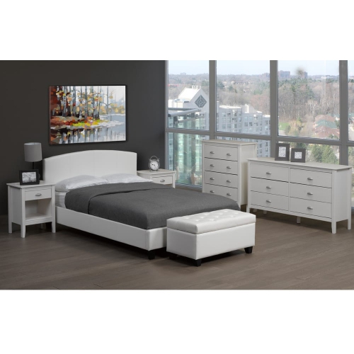 60" Queen White Leatherette Contemporary Platform Bed with Slats No Boxspring Required