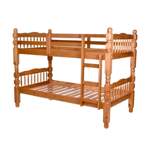 TITUS FURNITURE  Honey Wood Finish Traditional Single Over Single 39"/39" Bunk Bed With 3" Posts Splitable Into Two Beds