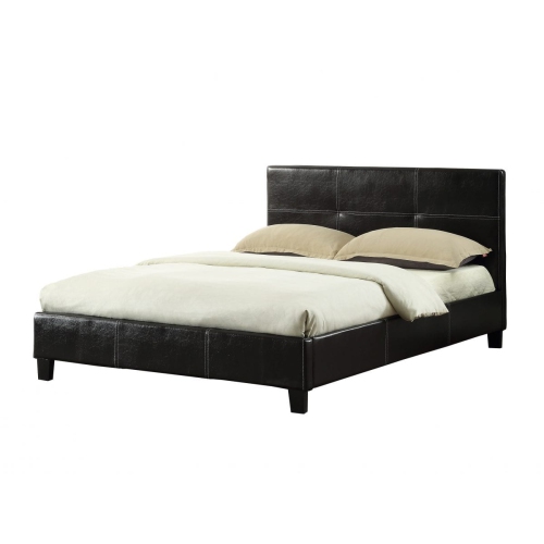 Espresso Bonded Leather Contemporary 60" Queen Platform Bed Slats Included No Boxspring Required