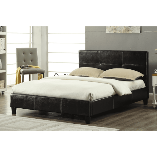 Espresso Bonded Leather Contemporary 60" Queen Platform Bed Slats Included No Boxspring Required