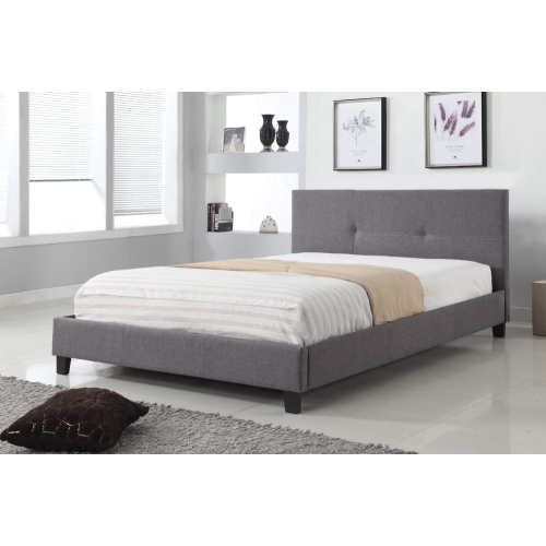 Grey Linen Contemporary 39" Single Platform Bed Slats Included No Boxspring Required