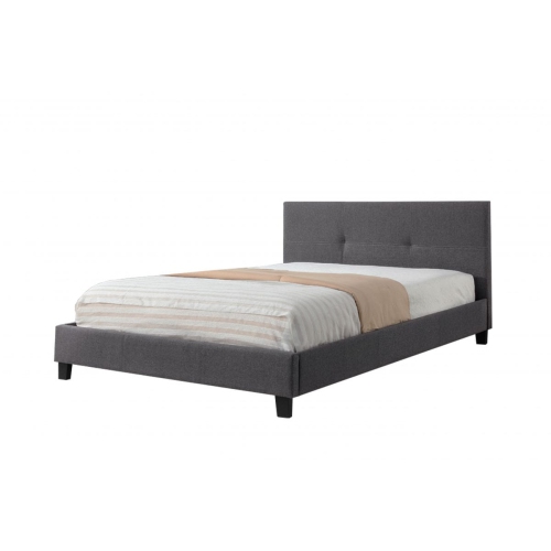 TITUS FURNITURE  Linen Contemporary 54" Double Platform Bed Slats Included No Boxspring Required In Grey