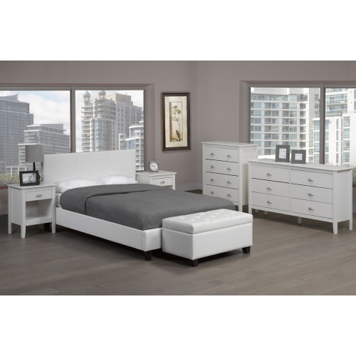 White Bonded Leather Contemporary 39" Single Platform Bed Slats Included No Boxspring Required