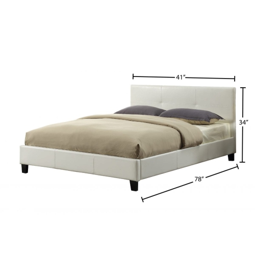 White Bonded Leather Contemporary 39" Single Platform Bed Slats Included No Boxspring Required