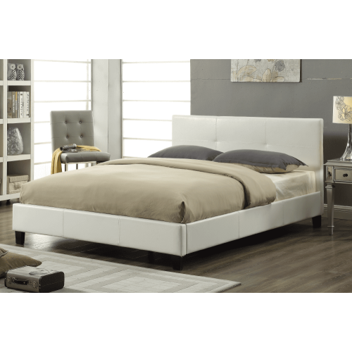White Bonded Leather Contemporary 54" Double Platform Bed Slats Included No Boxspring Required