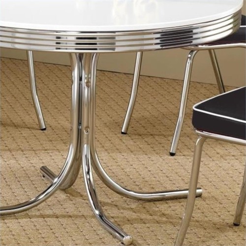 Bowery Hill Round Chrome Plated Dining Table with White Top