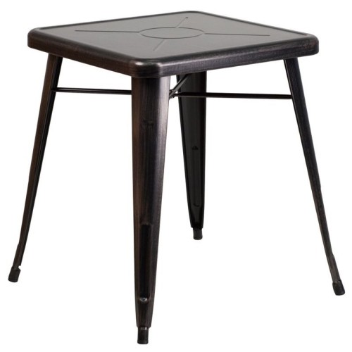 FLASH FURNITURE  Metal Square Bistro Table In Black-Antique Gold