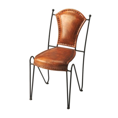 BUTLER  Distressed Coriander Iron & Leather Side Chair