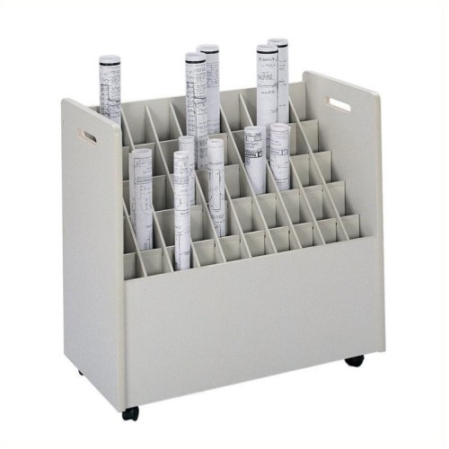 Pemberly Row 50 Compartment Mobile Wood Roll Files Storage in Putty