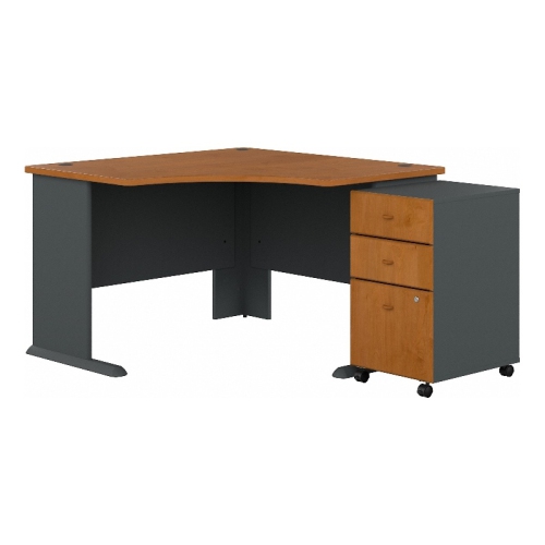 Series A 48" Corner Desk and File Cabinet in Natural Cherry - Engineered Wood