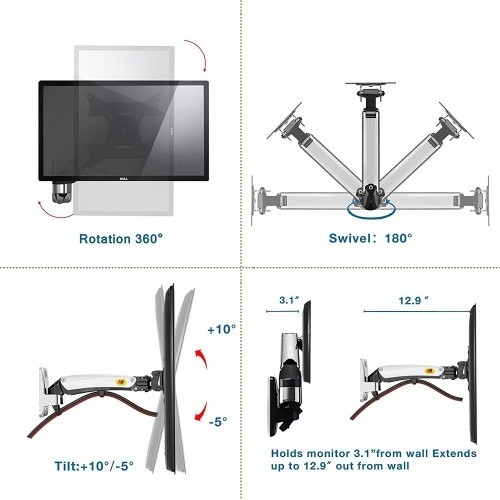 axGear Wall Mount Gas Strut Full Motion LED LCD Monitor Tilt Arm Bracket 19 - 27 in