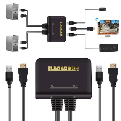 axGear axGear HDMI KVM Switch 2 Port with Cables for Keyboard Mouse Monitor Sharing