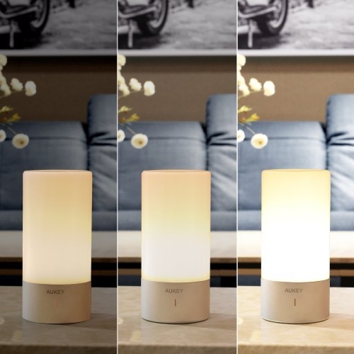 AUKEY Table Lamp, Touch Sensor Bedside Lamp + Dimmable Warm White Light & Color Changing RGB
