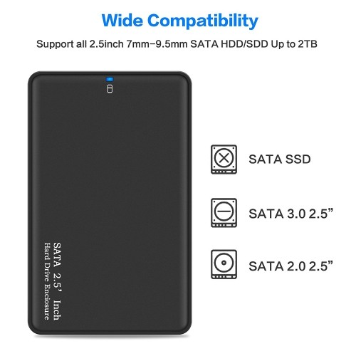 Boitier SSD Externe USB 3.0 pour 9,5mm et 7mm 2,5 SATA HDD/SSD, 5Gbps,UASP  Compatible