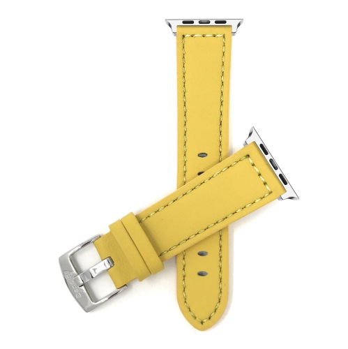 BANDINI  Yellow, Racer, Stitching, Leather 42MM / 44MM / 45MM / 49MM Apple Watch Strap Band, Stainless Steel Buckle, Series 8 7 6 5 4 3 2 1 Se & Ultra