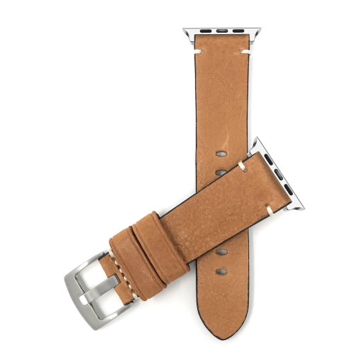 BANDINI  Tan, Vintage 42MM / 44MM Apple Watch Band Strap, Leather, Minimal Stitch, Stainless Steel Buckle, Series 6 5 4 3 2 1 In Multicolor