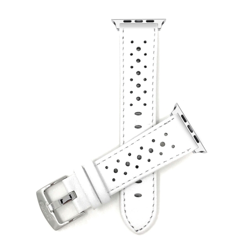 BANDINI  White, Gt Rally Perforrated, Vented Racer Leather 42MM / 44MM / 45MM / 49MM Apple Watch Strap Band, Series 8 7 6 5 4 3 2 1 Se & Ultra