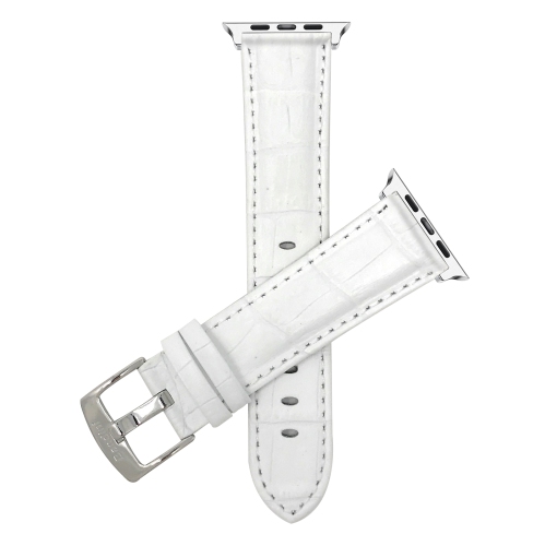 White, Mens' Alligator Style Leather 42mm / 44mm / 45mm / 49mm Apple Watch Band Strap, Glossy Finish, Series 8 7 6 5 4 3 2 1 SE & Ultra