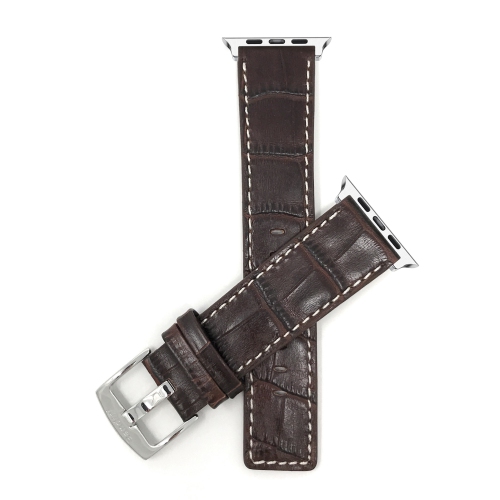Brown, Leather 42mm / 44mm / 45mm / 49mm Apple Watch Band Strap, White Stitching, Stainless Steel Buckle, Series 8 7 6 5 4 3 2 1 SE & Ultra