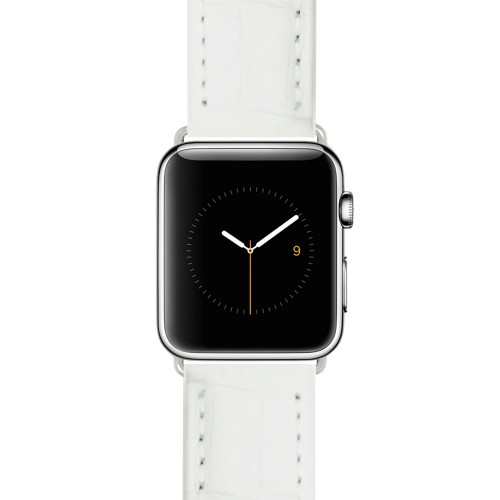 BANDINI  White, Mens' Waterproof, Alligator Style Leather 42MM Apple Watch Band Strap, Mat Finish, Fits Series 1, 2 & 3 In Multicolor