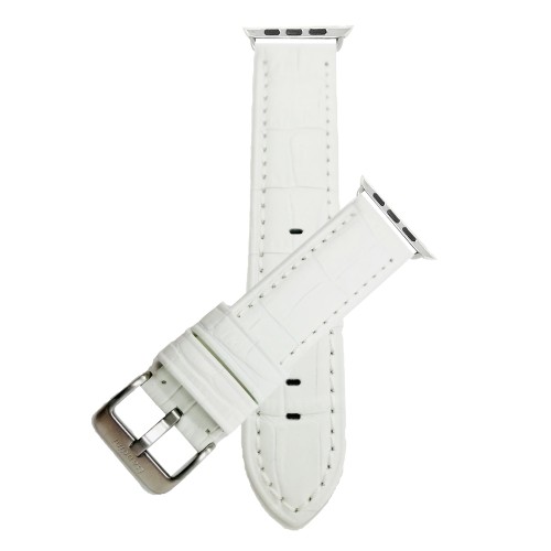 Blanc, Bracelet de montre 42mm pour Apple Watch pour hommes en cuir véritable, imperméable, motif alligator, finition mat, pour Séries 1, 2 et 3