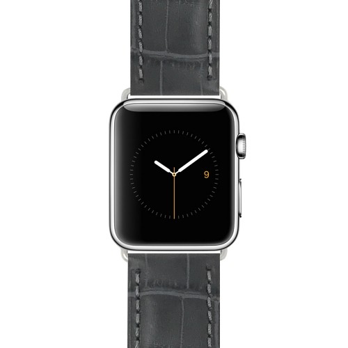 BANDINI  Grey, Mens' Waterproof, Alligator Style Leather 42MM Apple Watch Band Strap, Mat Finish, Fits Series 1, 2 & 3 In Multicolor