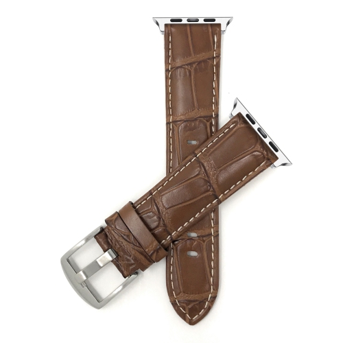 Havane, pour hommes, style crocodile, bracelet en cuir pour Apple Watch de 42 mm/44 mm/45 mm/49 mm, coutures blanches, série 8 7 6 5 4 3 2 1 se et