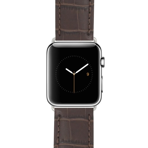 BANDINI  Brown, Mens' Waterproof, Alligator Style Leather 42MM Apple Watch Band Strap, Mat Finish, Fits Series 1, 2 & 3 In Multicolor