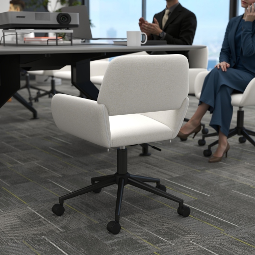 Homy Casa Adjustable Task Chair with Ergonomic Back Soft Seat Wheels, Beige Fabric Upholstery