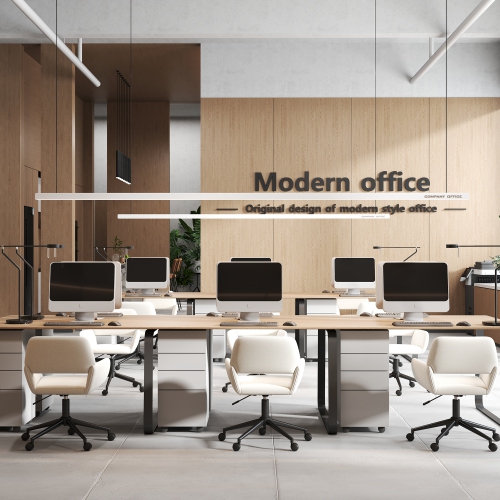 Homy Casa Adjustable Task Chair with Ergonomic Back Soft Seat Wheels, Beige Fabric Upholstery