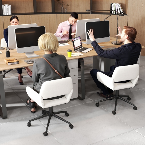 Homy Casa Adjustable Task Chair with Ergonomic Back Soft Seat Wheels, Beige Fabric Upholstery