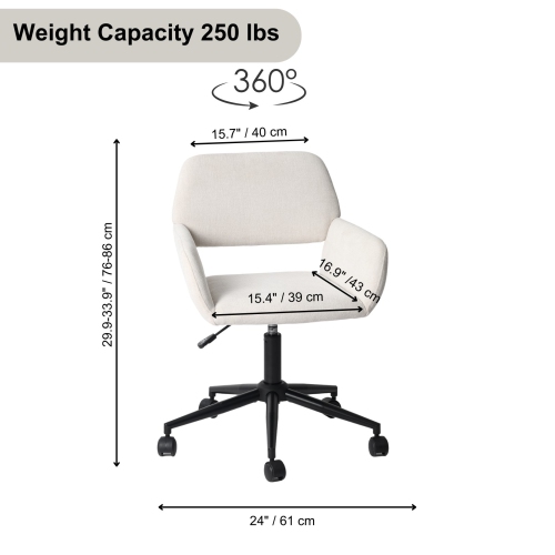 Homy Casa Adjustable Task Chair with Ergonomic Back Soft Seat Wheels, Beige Fabric Upholstery