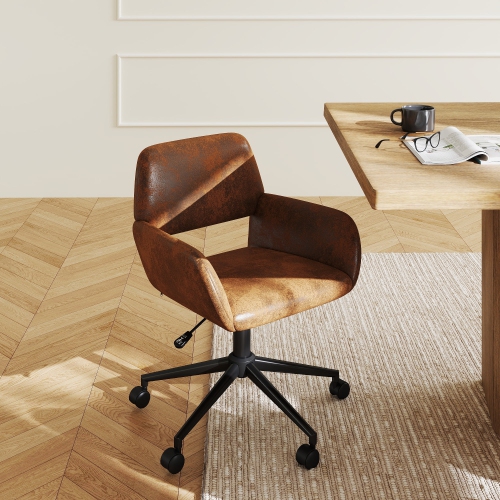 Homy Casa Adjustable Task Chair with Ergonomic Back Soft Seat Wheels, Brown Faux Suede Upholstery